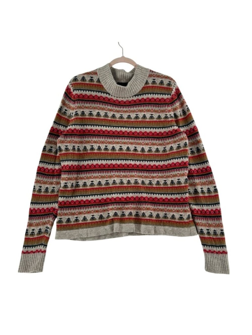 J. Crew Sweater Women's Size XL Multicolor Mockneck Fair Isle Lambs Wool Blend